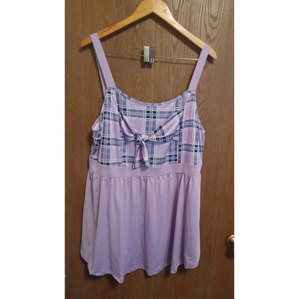 Rosegal Womens Lilac/Plaid Empire Waist Tank Top Size 2X